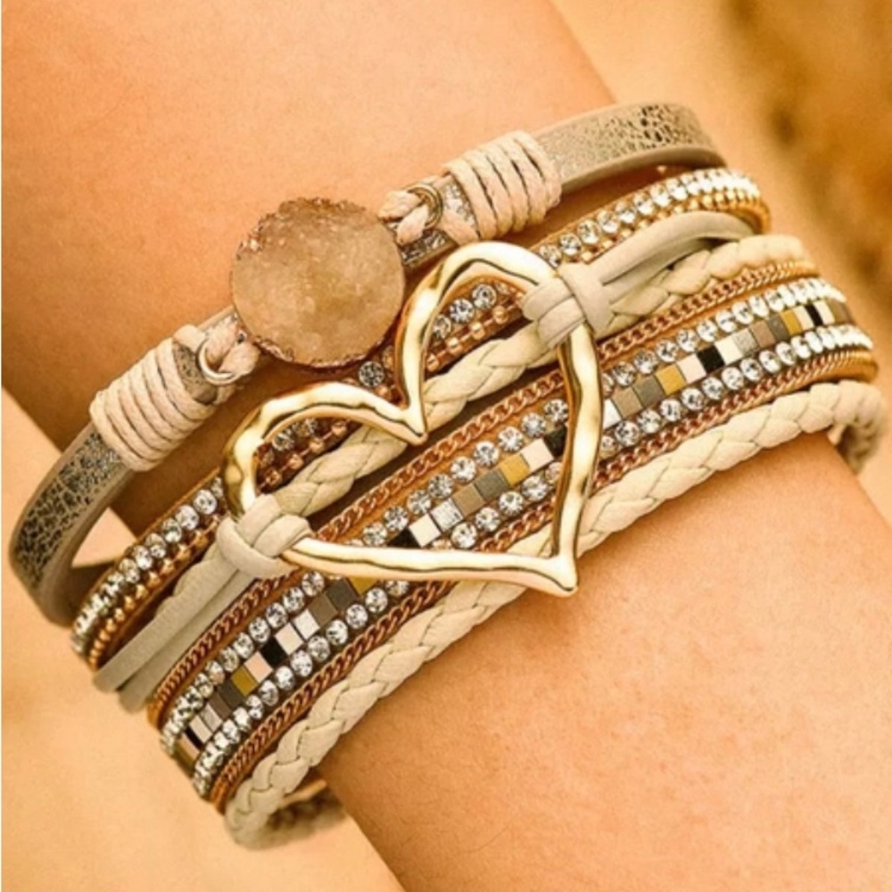 Bohemian Heart Rhinestone Magnetic Buckle Bracelet